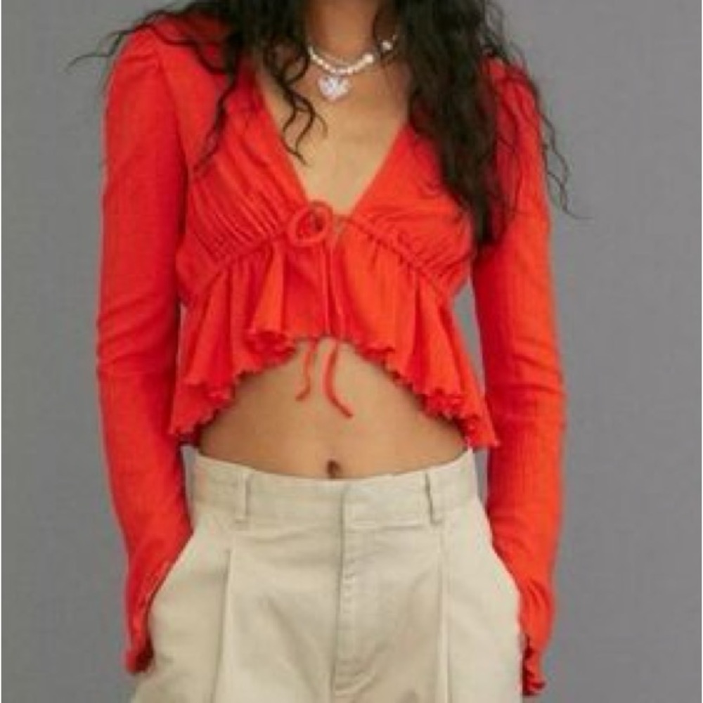 Urban Outfitters Boho Coral Front Tie Cropped Peplum